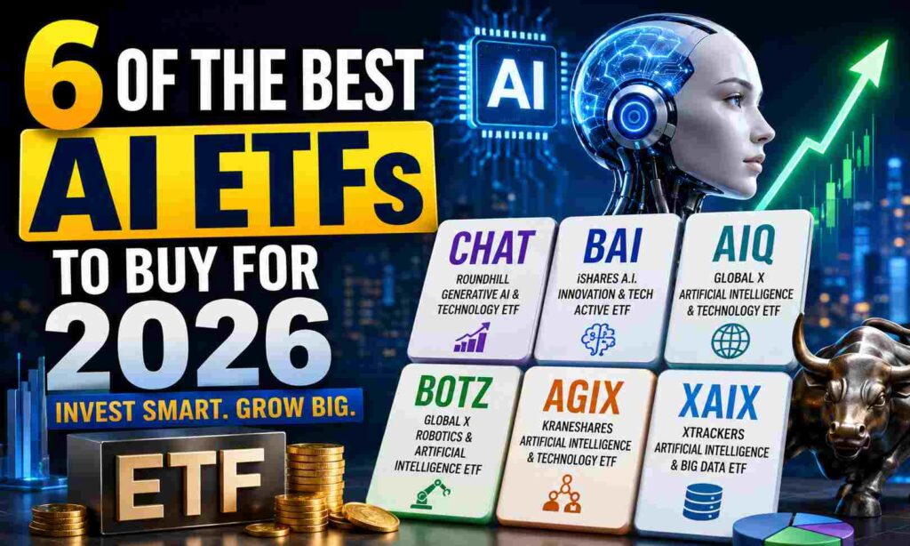 Best AI ETFs to Buy in 2026 featuring top artificial intelligence exchange-traded funds for long-term investors.